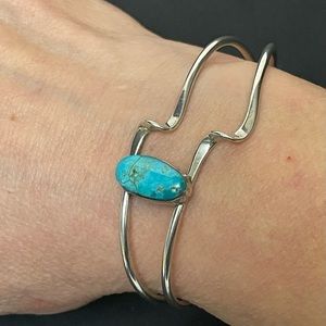 Vintage Navajo Frederick Chavez Waves Cuff Bracelet with Turquoise Stone